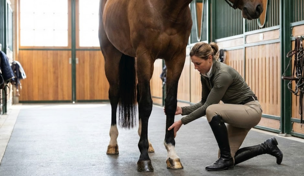 Performance horse being examined for lameness and joint issues